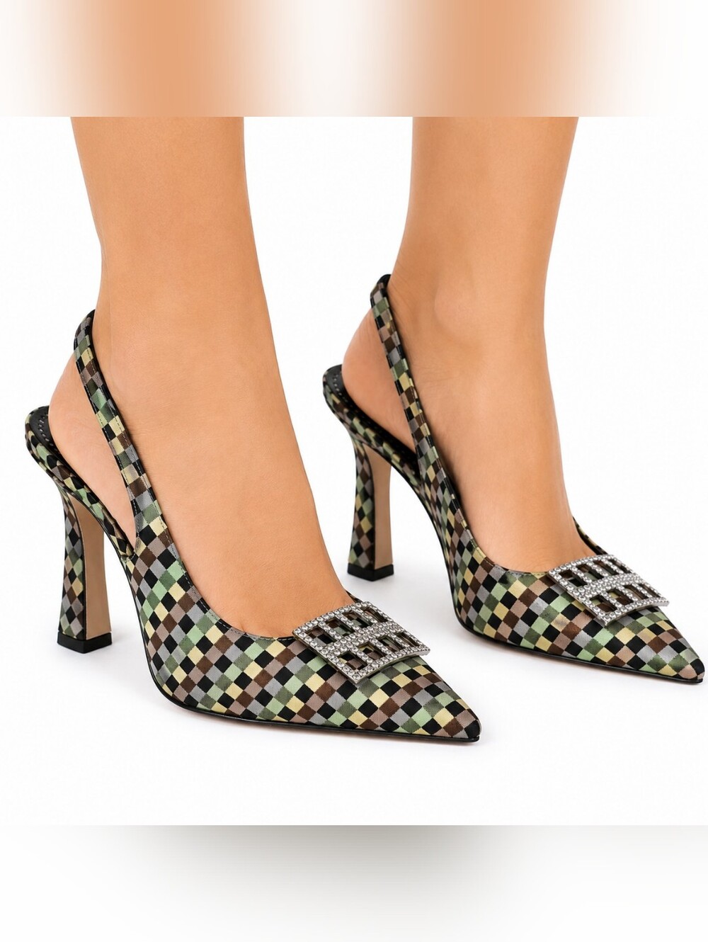 Manolo Blahnik Slingback Geo Print Embellished Point Toe Heels Size 37 NEW